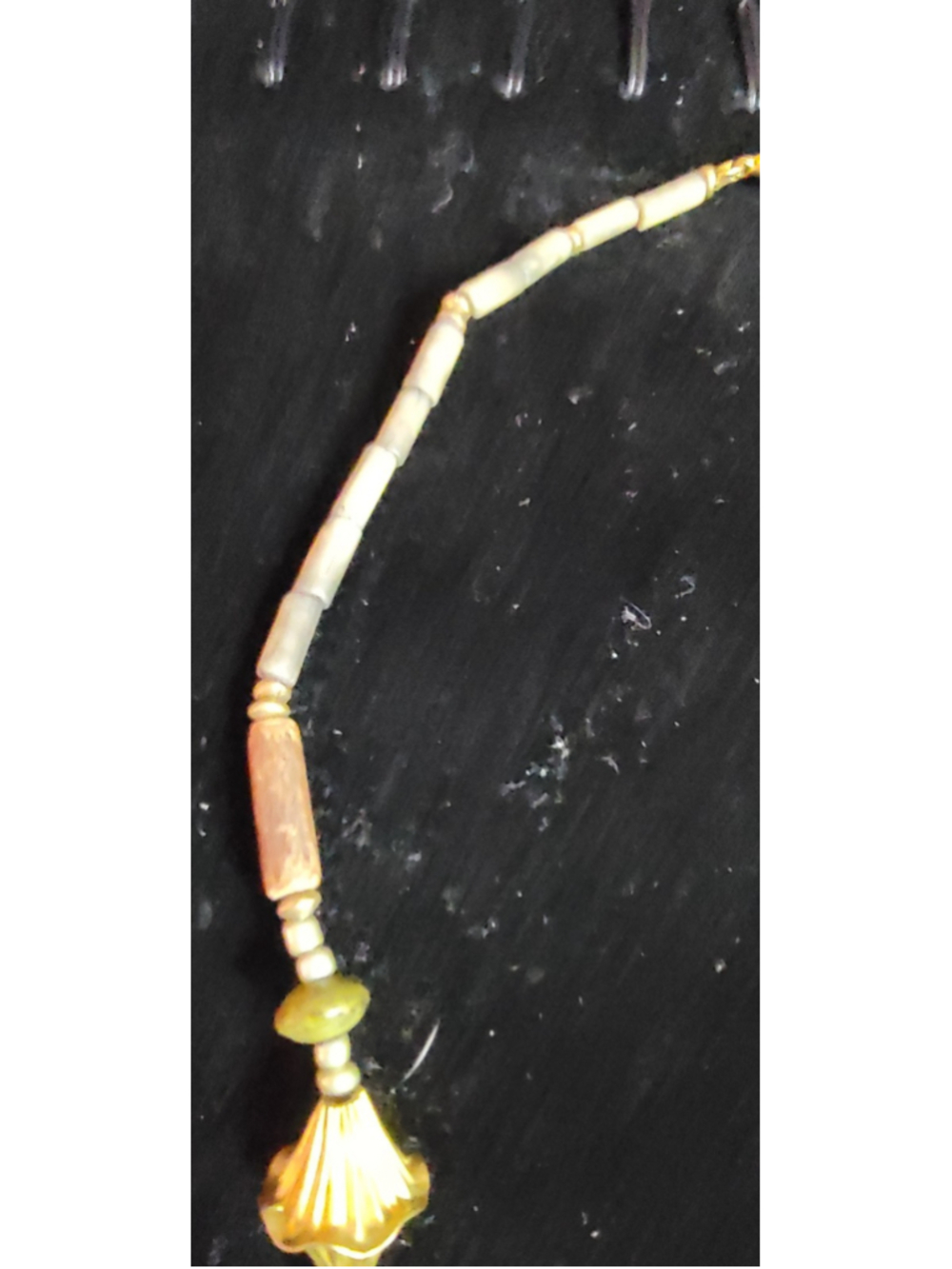 Boho Green Stone Necklace Gold Bead Dangle Statement Artisan Style Chunky Neckla - Picture 7 of 11